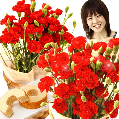 母の日ギフト 花鉢カーネーション 花とスイーツセット (赤色の生花)