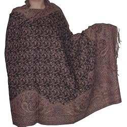 Jamawar Shawl Evening Wool Wrap Jacquard Design 80 x 40 inches