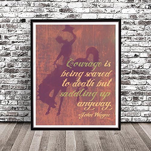 COWBOY ON BUCKING HORSE WITH JOHN WAYNE QUOTE Watercolor Styled PRINT by MeiFlowerArt (Small 8.5" x 11") silhouette painting, poster, Illustration, drawing, wall decor art work rainbow