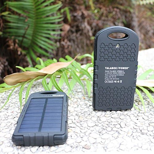 TALABOX 10000mAh WaterProof Solar Charger Dual USB Port portable charger for iPhones,iPad, Android Cell Phones and Tablets,Camera.(Black)