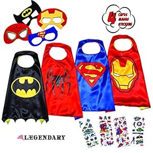 Superhero Costumes - Capes Masks Stickers Set- Superhero Toys and Party Supplies