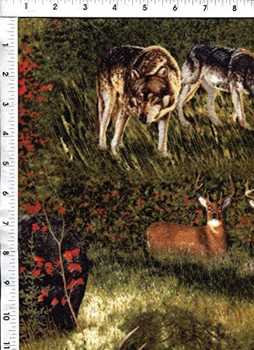 Kaufman "Nature's Studies" Wildlife Deer, Bear, Wolf, Moose Flannel Fabric
