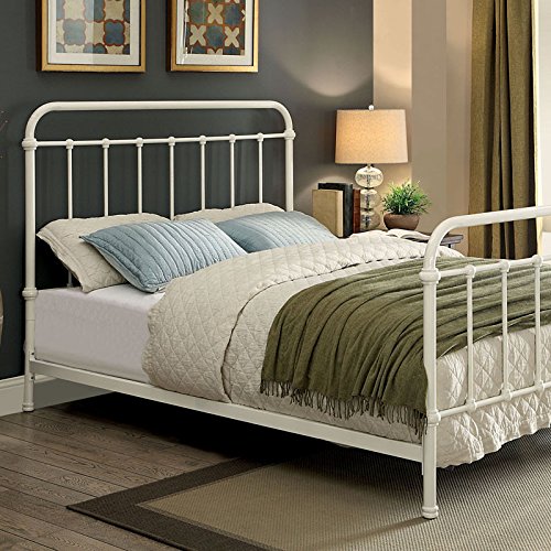 Iria Contemporary Vintage Style Rustic White Finish King Size Bed Frame Set