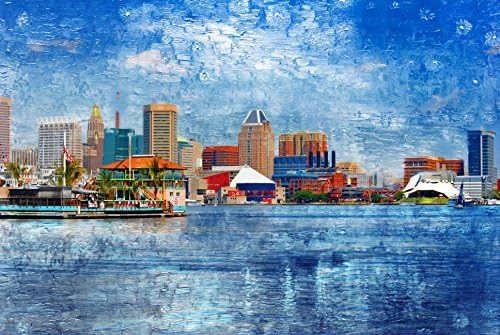Original Baltimore Art - Baltimore Skyline from South Baltimore - Oil