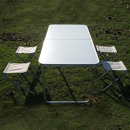 Lifeforce Portable Aluminium Trestle Camping Picnic Dining Folding Table Outdoor Furniture (white with four chair)