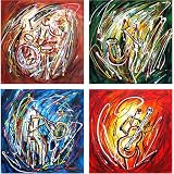 Jazz Fusion Original Hand-Painted Oil on Canvas 4-pc. Set