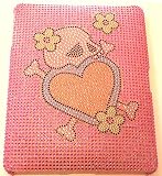 Ipad Case Rhinestone Skull & Flower Hot Pink Bling Cover