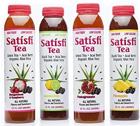 Satisfi Tea Variety Pack the only High Fiber Green and Black Tea Drinks & Natural Acai Berry + Organic Aloe Vera. Drinks contain Antioxidants from Tea & Acai. A Sampler of All Natural 4 flavors Ideal for Weight Loss & Diabetes. Gluten Free. Satisfaction Guaranteed. 12OZ (Pack of 12)