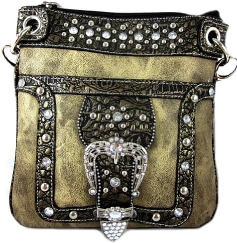Fashioncomplete Western Rhinestone Belt Buckle Crossbody Bag - Taupe
