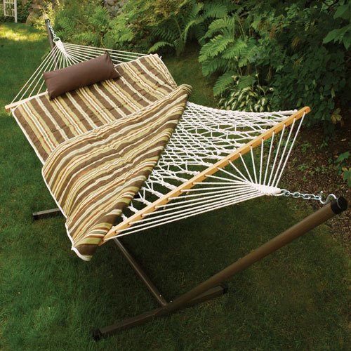 Rope Hammock and Stand with Pillow and Reversible Pad