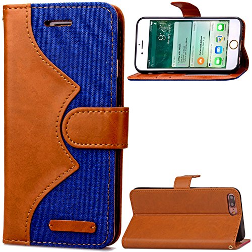iPhone 7 Plus Case,Hecheng Contrast Color Stand Holder Case for Apple iPhone 7 Plus Synthesis[denim+pPU] Cover for iPhone 7 5.5 inch