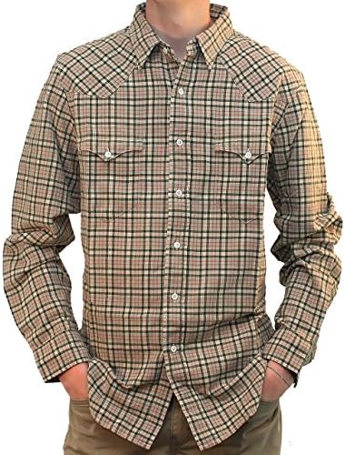 Ralph Lauren RRL Men's Tan Red &amp; Green Plaid Western Shirt (Large)
