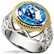 Sterling Silver & 18kt Gold Plated Blue Topaz & Diamond Ring