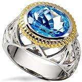 18K Gold over Sterling Silver Blue Topaz & Diamond Ring