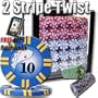 1,000 Ct 2 Stripe Twist 8 Gram Clay Poker Chip Set w/ Acrylic Case & Chip Trays & Free WPT Book