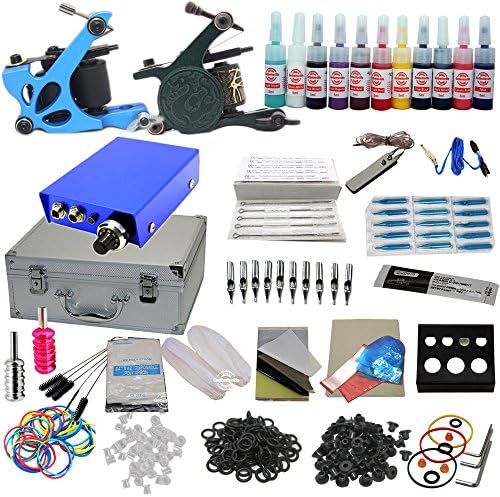 Pro New Complete Tattoo Kit 2 Machine Gun 10 Wrap 10 Pigment Inks Color Set