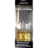 4, Reed Diffuser Sets, Monogrammed, Gold,"K", on, a, Clear, Glass, Decorative, Bottle, with, Glass, Topper, 4oz., of, Vanilla Bean, Fragrance, Oil,