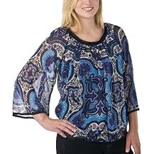 Pure Energy Plus Bell Sleeve Raglan Top - Blue Print