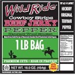 Wild Ride Beef Jerky Cowboy Strips, Pepper, 16-Ounce Bag