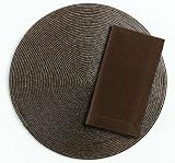 Tag Round Woven Solid Color Placemat and Napkin Set, Chocolate Brown