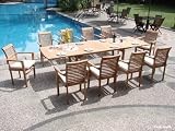 New 11 Pc Teak Dining Set - 118 Rectangle Table And 10 Stacking Arm Chairs