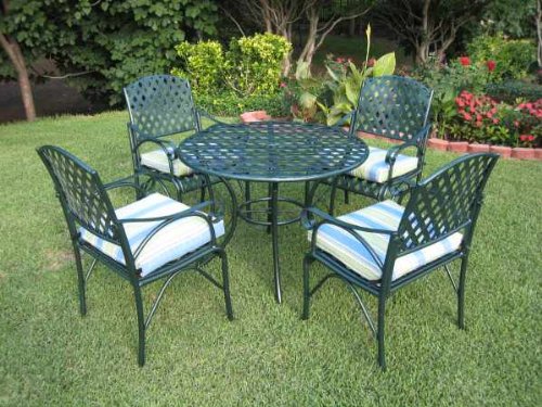 DIAMOND 5 PIECE IRON DINING SET - TABLE and 4 CHAIRS in a DARK GREEN FINISH - PATIO FURNITURE product image