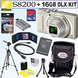 Nikon Coolpix S8200 16.1 MP CMOS Digital Camera (Silver) + EN-EL12 Battery + 16GB Deluxe Accessory Kit