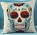 L&J.ART 2 PCS 18'' Vintage Colorful Skull Mexican Day of The Dead Linen Throw Pillow Cushion Cover Covers