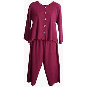 RocketWear Women's Funny Face Berry Long Sleeve Cotton Knit Capri Pajamas/Loungewear