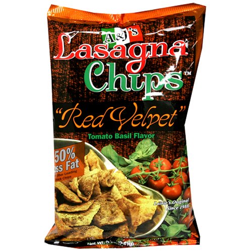 A & J's Lasagna Chips, Red Velvet Tomato Basil Flavor, 5 Ounce Bags (Pack of 6) by J&D Fine Foods