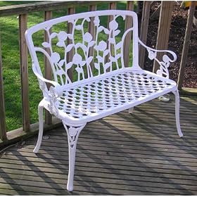 Metal Cast Aluminium Garden Bench seat 2 seater Rose Antique White gloss