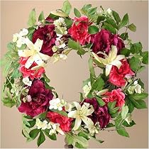 Paris In Spring Wreath - Peonies, Roses, Lilies and Lily buds, 22 in. diameter