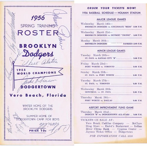 Autographed Jackie Robinson, Campenella, Alston +5 More '56 Dodgers Book - Autographed MLB Magazines