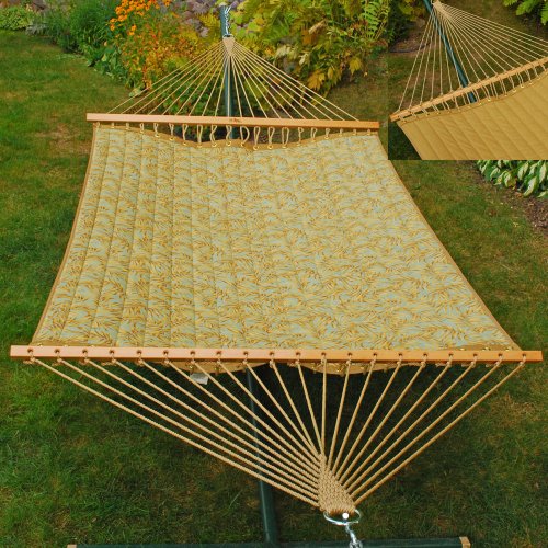 Double Quilted Reversible Fabric Hammock - 13 ft , Blue/Walnut Rave