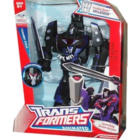 Transformers Animated Series Leader Class 10 Inch Tall Robot Action Figure - Decepticon Leader Shadow Blade MEGATRON with Electronic Lights and Sounds, Helicopter Blades that Change to Swords and Fusion Missile Launcher with Missile (Vehicle Mode : Attack Helicopter)