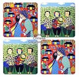 Chinese Folk Art / Chinese Gifts / Chinese Home Decor: Chinese Coasters - Chinese Folk / Peasant Paintings (Set of 4)