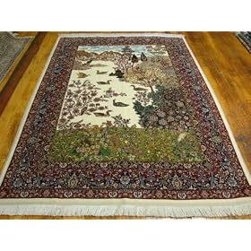 5x8 Cream Persian Hand Knotted Wool Isfahan Rug by Heritage Unlimited