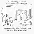 'Theyre back! Theyre back! How do I look?' Cartoon print by Jack Ziegler, Published in The New Yorker on 3/12/2001 Small Framed- 13" x 17"