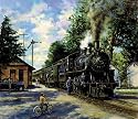 2 Train Prints Steam Engine Antique Station Poster Set