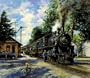 2 Train Prints Steam Engine Fishing Antique Station Set