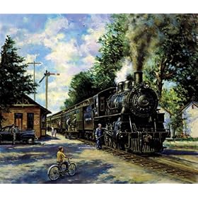 2 Train Prints Steam Engine Antique Station Poster Set