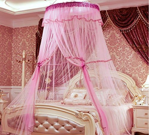 Elegent Round Hoop Bed Canopy Netting Mosquito Net for all Size Bed Netting Fit Crib, Twin, Full, Queen, King (pink)