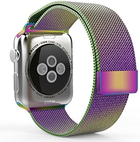 Watch Band,SSSarts Milanese Magnetic Loop Stainless Steel Bracelet Smart Watch Strap for Apple Watch With Unique Magnet Lock No Buckle Needed - Rainbow/38mm