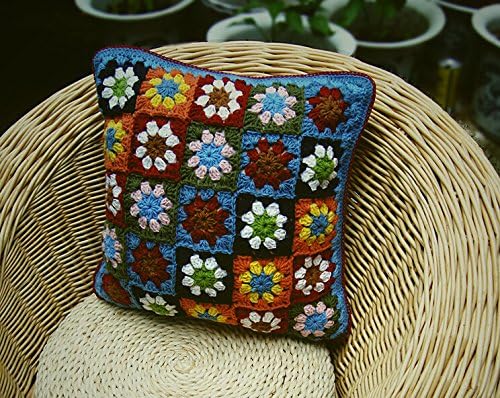 Handmade Squares Cushion Crocheted Throw Pillow Flower Pattern Crochet Pillow A1 Insert Included Size 16 X 16 Inch