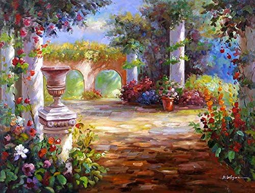 Romantic beautiful yard oil paintings Modern Abstract Oil Painting on Canvas Stretched Framed without Wooden Frame wholesale by STOREOUTLETlike