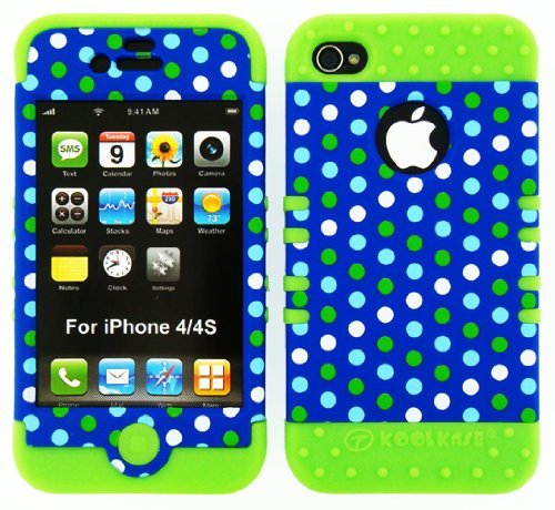 Cell Armor IPHONE4G-RSNAP-TE433 Rocker Snap-On Case for iPhone 4/4S - Retail Packaging - White and Green Dots on Blue