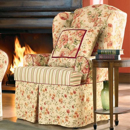 Paige Wing Chair Slipcover - Cream Multi