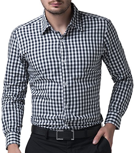 Slim Fit Dress Shirts for Men Long Sleeve Plaid Formal Casual CL6299