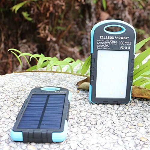 TALABOX 8000mAh WaterProof Solar Charger Dual USB Port portable charger with Outdoor Camping Lamp for iPhones,iPad, Android Cell Phones and Tablets,Camera.(Blue)