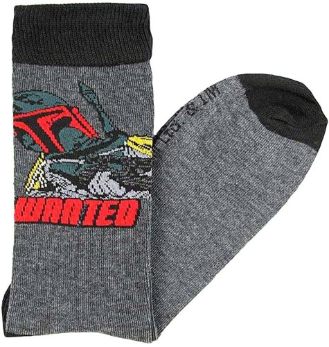 Star Wars Boba Fett Wanted Men's Crew Socks Size 6-12 Grey
